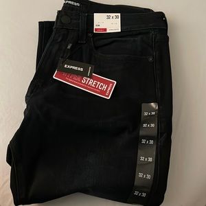 Men's Express Dark Black Denim Jeans - Stretch Slim Fit - 32x30